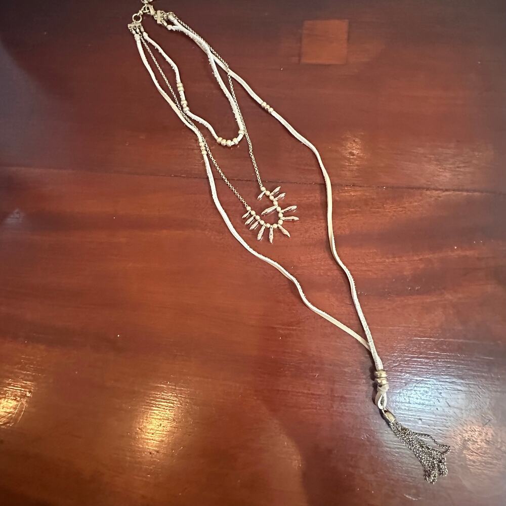 Lucky Brand Layers Necklace Multi Strand NWT Western casual Tan Suede Tassel